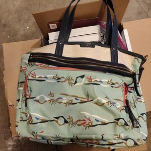Fossil tote coral/teal